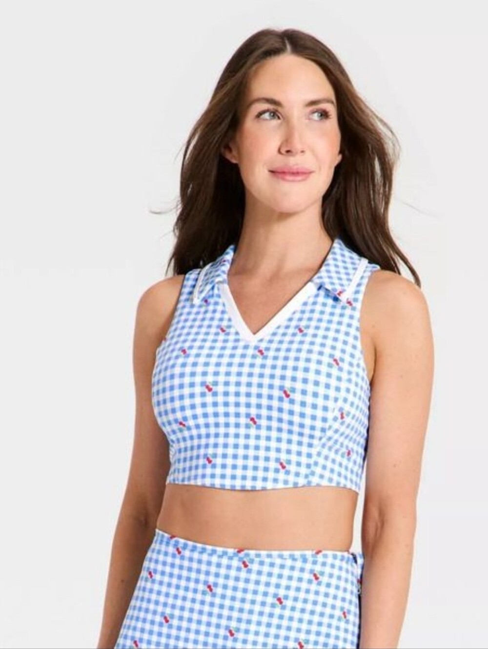 All In Motion Women's Everyday Soft Light Support Polo Sports Bra, Blue Gingham
